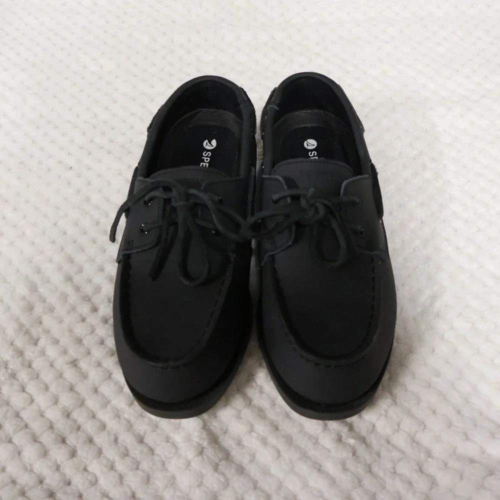 Sperry Mens 5.5M Boat Shoes Black Leather Top-Sider YB57441 Loafers